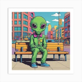 Alien Sitting On A Bench Art Print