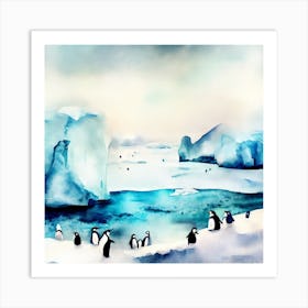 Penguins On The Ice, Antarctica 2 Art Print