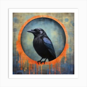 Crow in Orange Circle Art Print