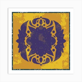 Purple And Yellow Floral Pattern Old Folk Art Tiles Art Print