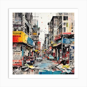 Hong Kong Street, Hand Painted ART Elements Digital Prints And Textured Paper Art Print