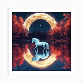 White Horse In The Moonlight Art Print