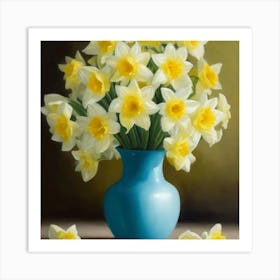 Daffodils In A Blue Vase 2 Art Print