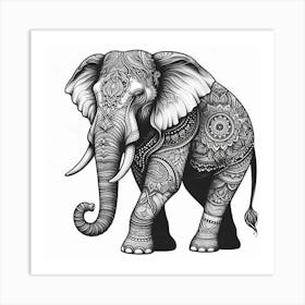 Line Art elephant 3 Art Print