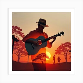 Silhouette Of A Man Playing Guitar 1 Art Print