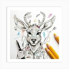 Deer Drawing 26 Art Print