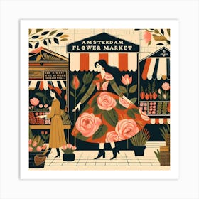 Ladies in Amsterdam Flower Market Art Print