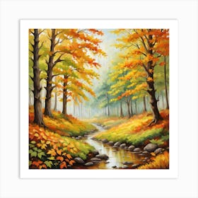 Forest In Autumn In Minimalist Style Square Composition Art Print