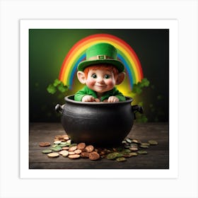 Little Leprechaun Peeks Out Of The Pot W 1 Art Print