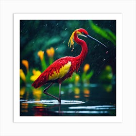 Red and Yellow Crested Wading Bird Art Print