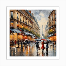 Paris Street Rainy Day Painting (11) Art Print