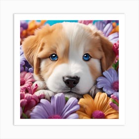 Puppy In Flowers Art Print