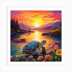 Turtle At Sunset Art Print