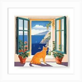 Default Open Window With Cat Matisse Style Amalfi Coast 3 Art 2 Art Print