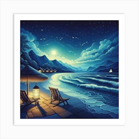 Beach At Night 2 Art Print