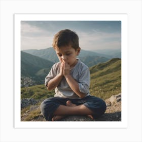 A Little Boy praying on the mountain Art Print