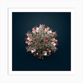 Vintage Flame Lily Flower Wreath on Teal Blue n.2051 Art Print