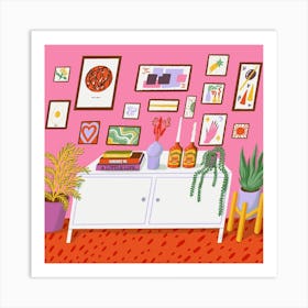 Dreamy Pink Living Room Square Art Print