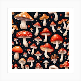 Seamless Pattern With Mushrooms 15 Art Print