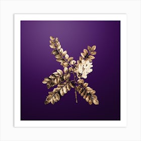 Gold Botanical Clammy Locust on Royal Purple n.1282 Art Print