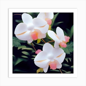 Delicate White And Pink Orchids Art Print