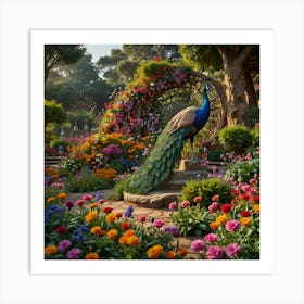 Peacock In The Garden Art Print