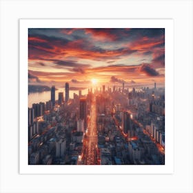 Sunset Over Shanghai City Art Print