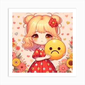 Cute Girl Holding Emoji 1 Art Print