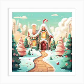 Christmas House In The Snow 1 Art Print