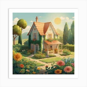 Default Illustration Of A House With A Garden And Lots Of Suns 1 Art Print