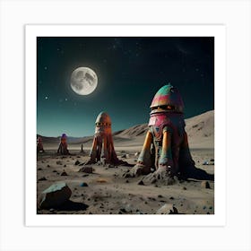 Colorful Alien Creatures On The Moon Art Print