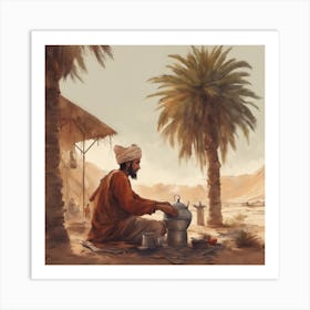 Man In The Moroccan Desert Making Tea Art Print