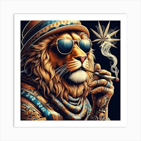 Lion Smoking Marijuana 1 Art Print