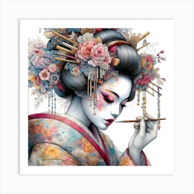 Japan Traditional Geisha Illustration By Ad 131 Art Print