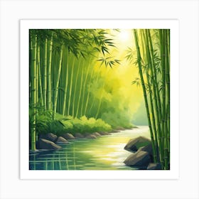 A Stream In A Bamboo Forest At Sun Rise Square Composition 230 Art Print