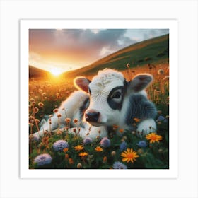 Calf In The Meadow 1 Art Print