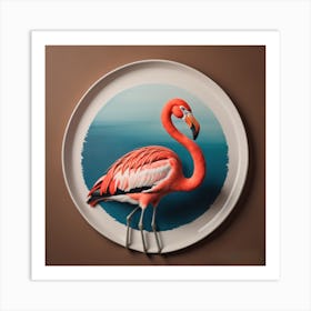 Flamingo on plate Art Print