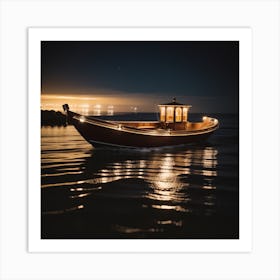 Boat At Night Art Print