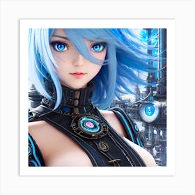 Surreal sci-fi anime cyborg limited edition 10/10 different characters Blue Haired Waifu Art Print