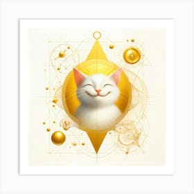 Akward Smiling Cat In Forms And Symbols Abstract Illustration Art Print