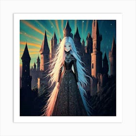 Firefly Gothic, Woman, Sinister, Medieval, Castle, Sun, Colored Rays, Dramatic, Eerie, Mysterious, D (3) Art Print