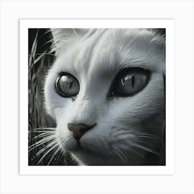 White Cat In The Grass 1 Art Print