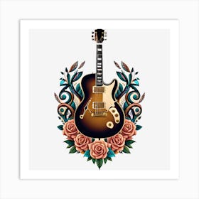 Electric Guitar With Roses Art Print