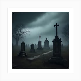 Graveyard At Night Art Print