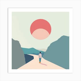 Man Walking Down A Road Art Print