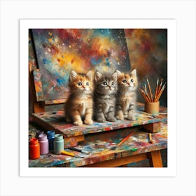 Three Kittens On Easel 1 Art Print