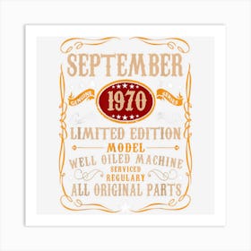 52 Years Old 52nd Birthday Decoration September 1970 Gift Art Print