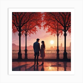 Couple At Sunset Art Print