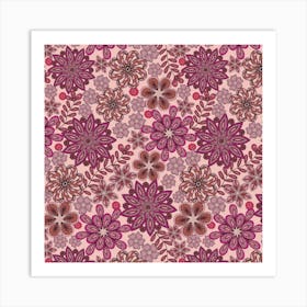 PASSEMENTERIE Lacy Bohemian Embroidery Floral in Viva Magenta Fuchsia Pink Rust Red Mauve Art Print