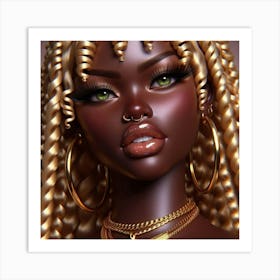 Ebony Girl With Gold Hoop Earrings Art Print